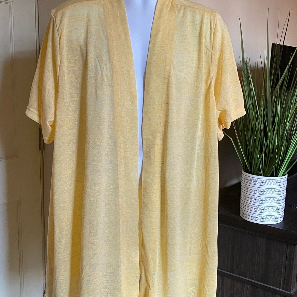 Woman Within Light Yellow Open-Front Cardigan